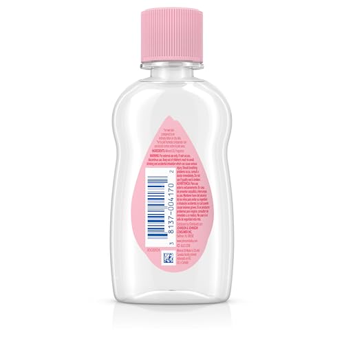 Johnson's Baby Oil, Pure Mineral Oil to Prevent Moisture Loss for Newborn, Kids, & Adults, Gentle, Soothing Baby Massage Oil, Dry Skin Relief, Hypoallergenic, Original Scent, Baby Essentials, 3 fl. oz