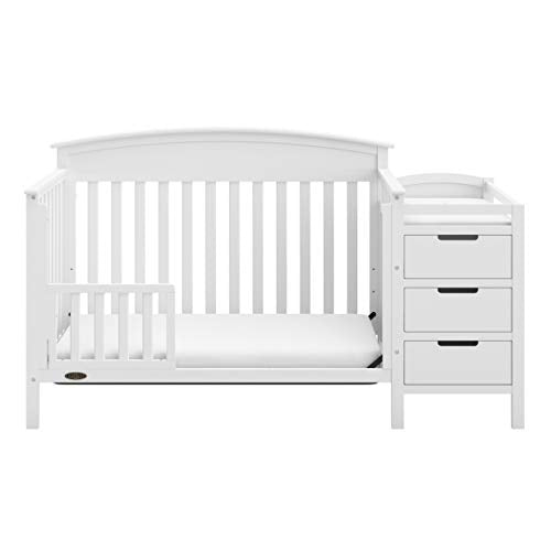 Graco Benton 4-in-1 Convertible Crib and Changer – GREENGUARD Gold Certified, Crib & Changing-Table Combo, Water-Resistant Changing Pad, Converts to Toddler Bed, Daybed and Full-Size Bed (White)