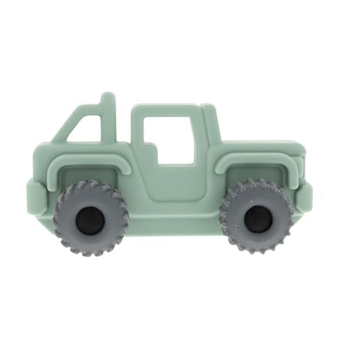 Nuby Silicone Teether Toy for Babies - Textured Teething Green Jeep Car with Moving Wheels - Soothes Sore Gums - Encourages Tactile Development and Hand-Eye Coordination - Ages 6+ Months