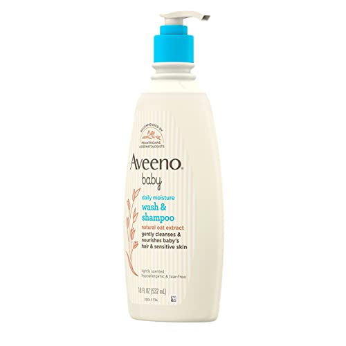 Aveeno Baby Daily Moisture Gentle Body Wash & Shampoo with Oat Extract, 2-in-1 Baby Bath Wash & Hair Shampoo, Tear- & Paraben-Free for Hair & Sensitive Skin, Lightly Scented, 18 fl. oz