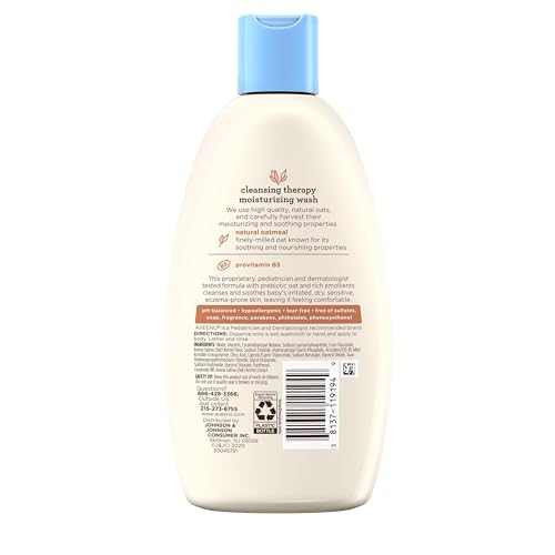Aveeno Baby Cleansing Therapy Moisturizing Baby Body Wash with Natural Oatmeal & ProVitamin B5, Gentle Tear-Free Baby-Bath Wash for Sensitive & Eczema-Prone Skin, Hypoallergenic, 8 oz (Pack of 2)