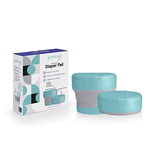 PurePail Go Portable Diaper Pail — Aqua — Superior Odor Control with No Added Fragrance — Collapses for On-The-Go — Compact & Space-Saving