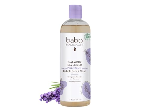 Babo Botanicals Calming Lavender 2-in-1 Bubble Bath & Wash - Relaxing Chamomile & Lavender - EWG Verified- Vegan- For all ages- Scented with Lavender Essential Oil