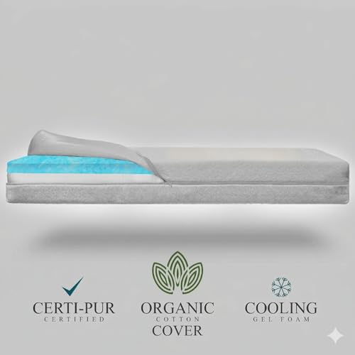 Organic Cotton Covered Dual-Sided Crib Mattress | 2-Stage Premium Memory Foam CertiPUR-US Hypoallergenic Baby Mattress Firm Support for Infant Cooling Gel for Toddler, Waterproof Washable, 52x27.5x5.5