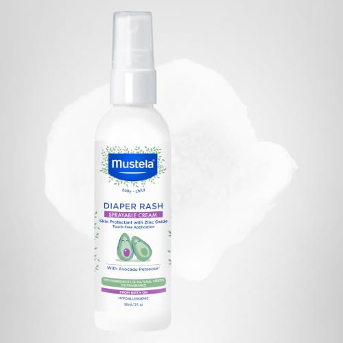 Mustela Baby Diaper Rash Cream Spray – Touch-Free protectant with Zinc Oxide & Natural Avocado - Treats, Soothes and Prevents Diaper Rash- Fragrance-Free - 3 fl. oz