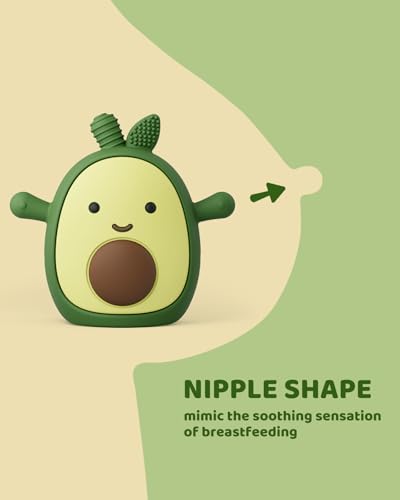 ChooKaChoo Baby Teething Toy Silicone Avocado Teething Mitten for Babies Over 3 Months Anti Dropping Wrist Hand Teethers Baby Chew Toys for Sucking Needs, BPA Free (Patent Pending)