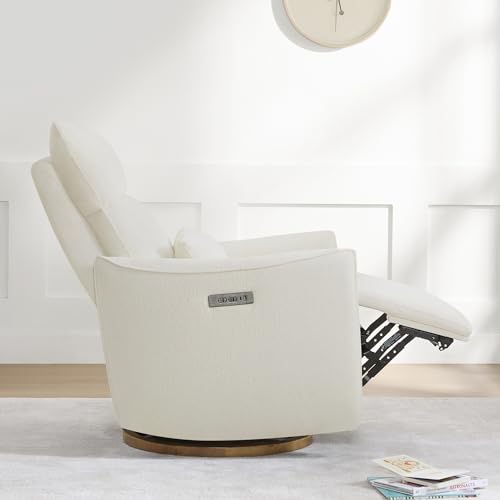 CHITA Swivel Rocker Recliner Chair, Power Nursery Glider Recliner, Nursery Rocking Chair with Adjustable Power Headrest, FSC Certified, Solid Wood Base, Cream