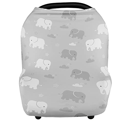 Breathable Car Seat Cover for Babies, Multi-use Cover Carseat Canopy, Soft Breastfeeding Cover, Car Seat Covers for Bbies, Boys & Girls Shower Gift, Elephant