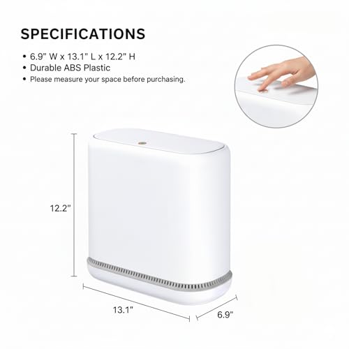 MOPALL Dog Proof Trash Can with Lid, 3.3 Gallon Slim Bathroom Garbage Bin with Inner Bucket, Fits Standard 4 Gallon Bags, Odor Sealing Diaper Pail for Nursery, Modern White Waste Basket, 6.9" Wide