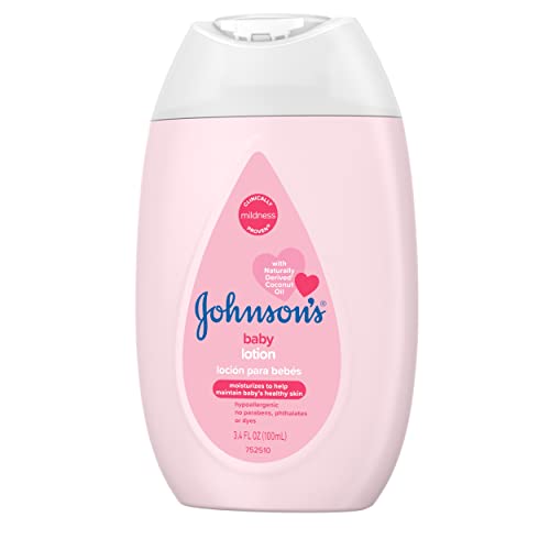 Johnson's Baby Lotion with Coconut Oil, Aloe Vera & Vitamin B5, 72 HR Hydration, Skin Moisturizer, Hypoallergenic, Newborn Safe, Protects From Dryness & Strengthens Skin, Baby Essentials, 3.4 fl. oz