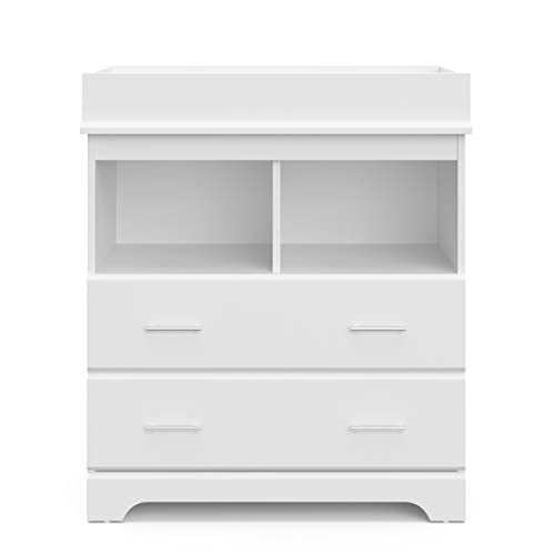 Storkcraft Brookside 2 Drawer Changing Table Dresser (White) – GREENGUARD Gold Certified Baby Dresser with Changing Table Top, Baby Changing Table Dresser, Includes Interlocking Drawer System
