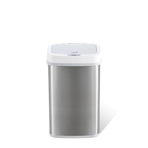Ninestars NPT-15-1WH Automatic Touchless Motion Sensor Diaper Disposal Trash Can with lid, 4 gallon/15 L, White, Plastic
