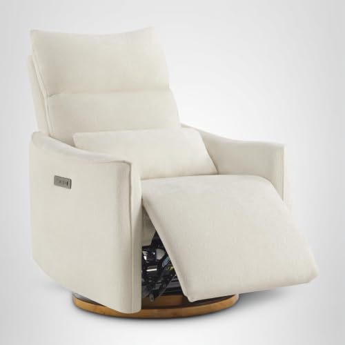 CHITA Swivel Rocker Recliner Chair, Power Nursery Glider Recliner, Nursery Rocking Chair with Adjustable Power Headrest, FSC Certified, Solid Wood Base, Cream