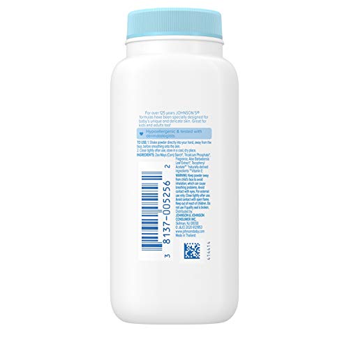Johnson's Baby Cornstarch Baby Powder, 1.5 oz | Naturally Derived | With Aloe & Vitamin E | For Delicate Skin | Hypoallergenic