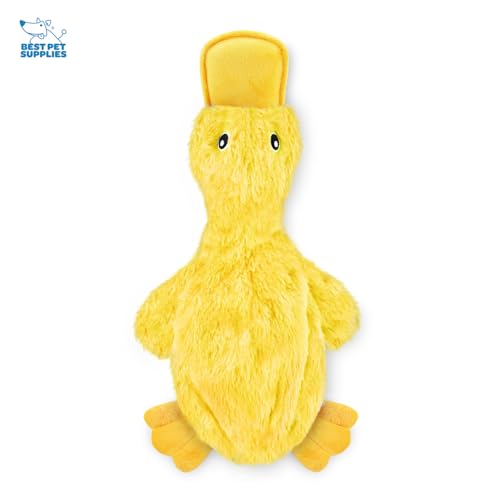 Best Pet Supplies Interactive Squeaky Dog Chew Toy, Ideal Dog Toys for Chewers, Small, Medium & Large Dogs, and Fetch Lovers - Crinkle Duck (Yellow), Large