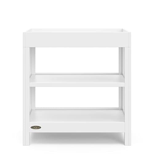 Graco Teddi Changing Table with Water-Resistant Changing Pad (White) - GREENGUARD Gold Certified, Includes Bonus Water-Resistant Changing Pad with Safety Strap, 2 Shelves, Easy-to-Match