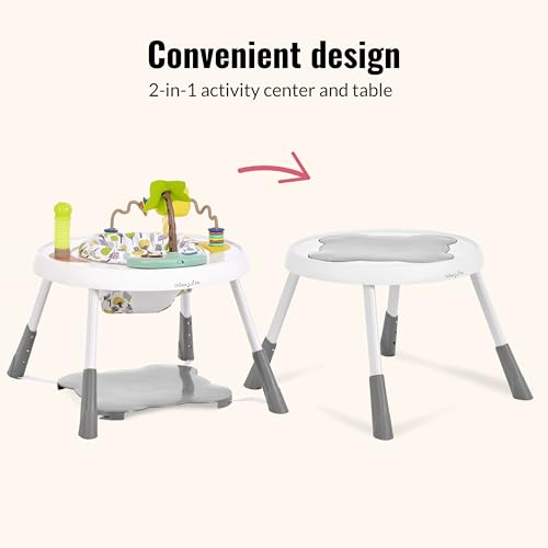 Dream On Me Curio Sit N Seek Baby Activity Center in Lime, 2 in 1 Activity Center and Play Table with 3 Detachable Toys and Music, 3 Level Height Adjustable Positions Activity Center for Baby
