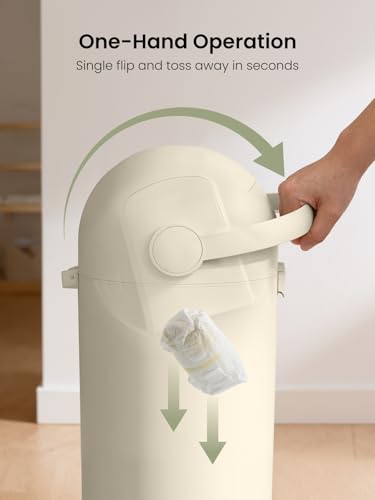 Grownsy Baby Diaper Pail, Odor-Locking Roll-Top Design, No Special Bag Required, One-Handed Use & Compact Design, Eco-Friendly Diaper Trash Can, Baby Stuff, Beige