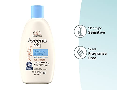 Aveeno Baby Cleansing Therapy Moisturizing Baby Body Wash with Natural Oatmeal & ProVitamin B5, Gentle Tear-Free Baby-Bath Wash for Sensitive & Eczema-Prone Skin, Hypoallergenic, 8 oz (Pack of 2)