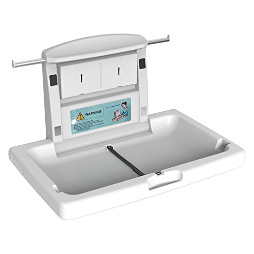 PLUSSEN Commercial Baby Changing Station Wall Mounted, Horizontal Fold-Down Baby Changing Table, Heavy Duty 200lb Capacity, Space Saving Diaper Changing Station for Restroom & Public Facilities