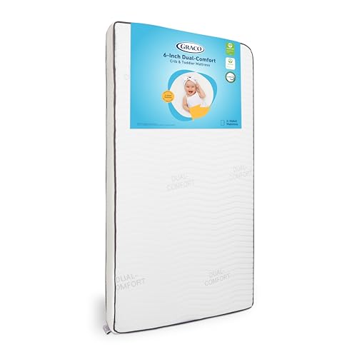 Graco 6-Inch Dual-Comfort Crib & Toddler Mattress - GREENGUARD Gold, CertiPUR-US Certified Foam, Machine Washable Cover with 100% Waterproof Surface, Fits Standard Full Size Baby Crib and Toddler Bed