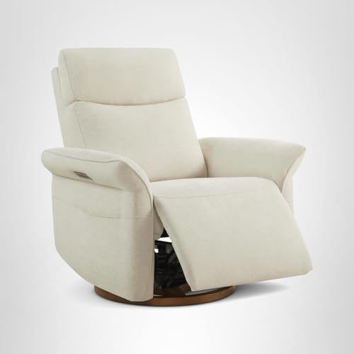 CHITA Power Recliner Chair, Electric Triple-Motor Swivel Glider Nursery Rocking Chair with Adjustable Power Headrest and Lumbar Support, GREENGARD Gold Certified, Solid Wood Base, Linen