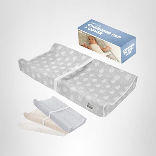 Jool Baby Serenity Soft Changing Pad + Washable Cover, Non-Slip - Fits Standard Changing Tables & Dressers (Cloud Pattern, Gray)