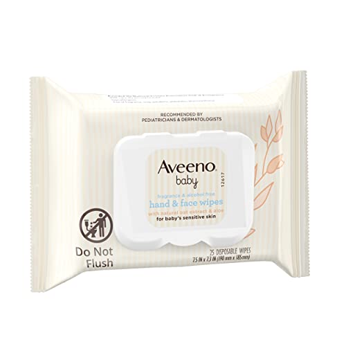 Aveeno Baby Fragrance-Free Hand & Face Wipes with Oat Extract & Aloe, Cleansing & Moisturizing Baby Wipes for Sensitive Skin, Sulfate-, Alcohol-, Paraben- & Dye-Free, Hypoallergenic, 25 ct (Pack of 4)