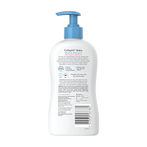 Cetaphil Baby Wash & Shampoo ,Tear Free, Paraben, Colorant and Mineral Oil Free, 13.5 Fl. Oz (Packaging May Vary)