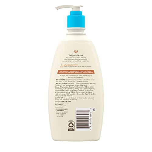 Aveeno Baby Gentle Body Wash & Shampoo with Natural Oat Extract, Tear-Free, Paraben-Free & Phthalate-Free Formula for Baby’s Sensitive Hair & Body, Lightly Scented, 18 fl. oz, 3 Pack