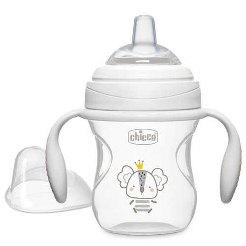 Chicco Transition Sippy Cup for Babies 4+ Months, 7oz Training Cup with Soft Silicone Spout, Easy Grip Removable Handles, Measurement Markings, BPA Free, Grey