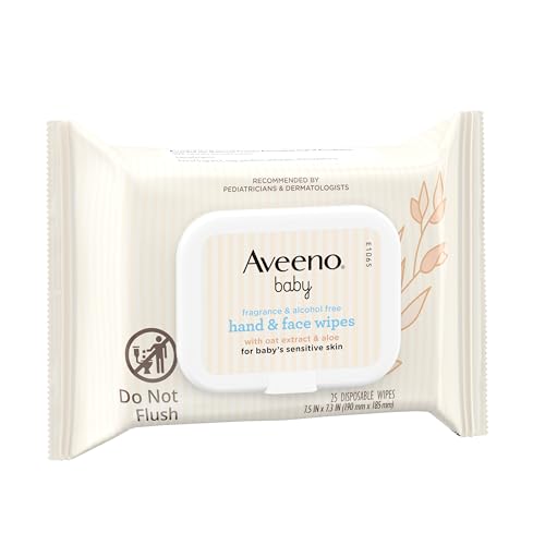 Aveeno Baby Fragrance-Free Hand & Face Wipes with Oat Extract & Aloe, Cleansing & Moisturizing Baby Wipes for Sensitive Skin, Sulfate-, Alcohol-, Paraben- & Dye-Free, Hypoallergenic, 25 ct (Pack of 4)