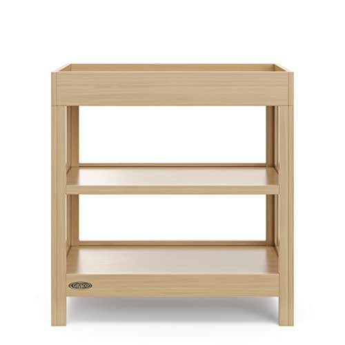 Graco Teddi Changing Table with Water-Resistant Changing Pad (Driftwood) - GREENGUARD Gold Certified, Includes Bonus Water-Resistant Changing Pad with Safety Strap, 2 Shelves, Easy-to-Match
