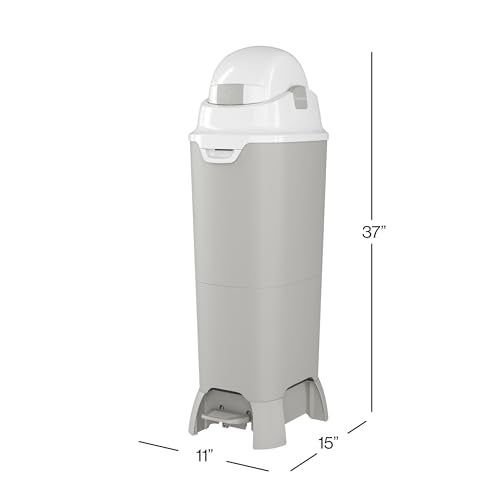 Foundations Hands Free Tall Diaper Pail with Airtight Lid - Durable & Odorless Disposal, Large Capacity, Holds up to 60 Newborn Diapers, Refill with Any Bags, Baby Registry Gift - Gray (9622057)