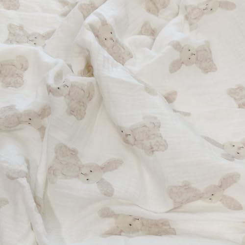 Gunnaicat Baby Soft Muslin Thick Blanket Cotton and Dotted Backing Double Layer Receiving Blanket 40"x40" Bunny