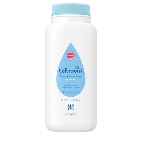 Johnson's Baby Cornstarch Baby Powder with Aloe and Vitamin E for Delicate Skin, Hypoallergenic, No Addded Parabens, and Dyes for Gentle Baby Skin Care, Baby Essentials, 1.5 oz