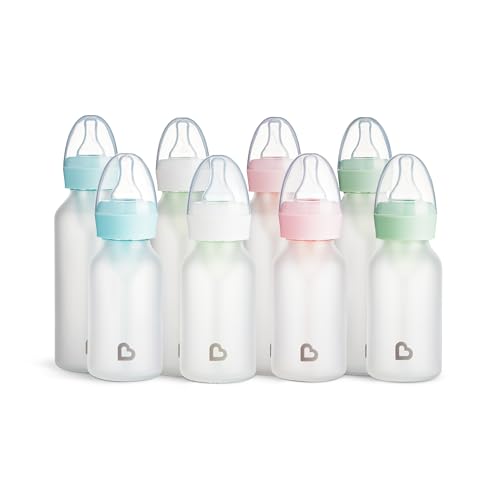 Munchkin Bond Silicone Coated Glass Baby Bottles - Anti-Colic Feeding System with Natural Feel Nipples, 8 Ounce, 2 Pack, White