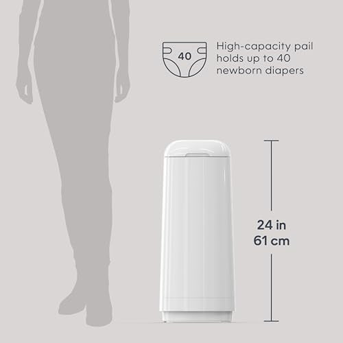 Diaper Genie Essence Pail, White with 18 Easy Roll Refill Bags