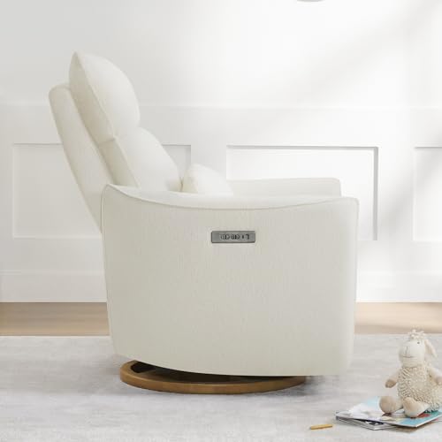 CHITA Swivel Rocker Recliner Chair, Power Nursery Glider Recliner, Nursery Rocking Chair with Adjustable Power Headrest, FSC Certified, Solid Wood Base, Cream