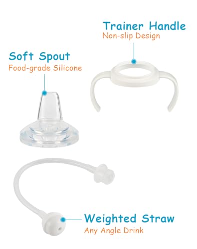 Sippy Cup Soft Spout Conversion Kit for Pigeon Baby Bottle, Toddler Transition Kit with Silicone Sippy Spout Nipple, Weighted Straw, Bottle Handle, Cleaning Brush, 2 Pack, 6m+