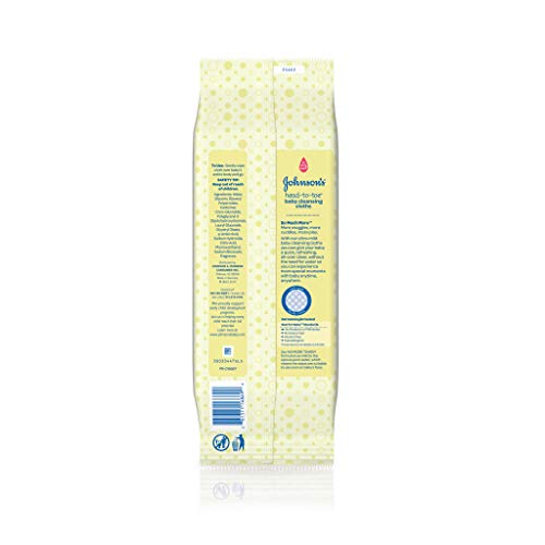 Johnson's Head-to-Toe Gentle Baby Cleansing Cloths, Hypoallergenic, Free of Alcohol, Dyes, and Soap, 15 ct ( Pack of 2)