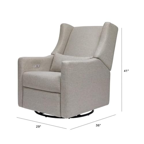 Babyletto Kiwi Glider Recliner Nursery Chair w/ USB Ports - GREENGUARD Gold Certified - Water & Stain Resistant Glider Rocking Chair - Electronic, 270° Swivel, Performance Grey Eco-Weave