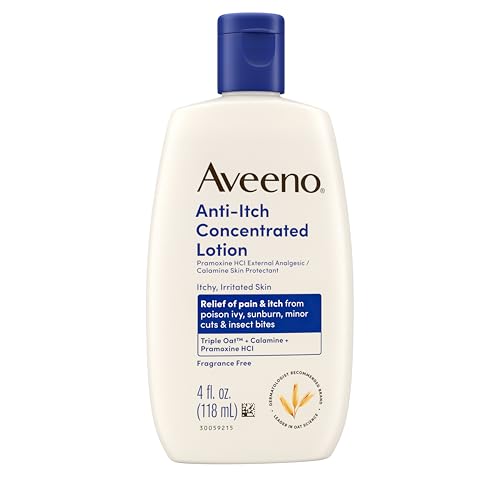 Aveeno Anti-Itch Concentrated Lotion with Calamine, Pramoxine HCl, & Triple Oat Complex, Skin Protectant, Fast-Acting Itch Relief from Poison Ivy, Insect Bites, & Minor Burns, 4 fl. oz