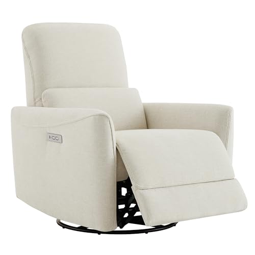CHITA Power Recliner Chair Swivel Glider, FSC Certified Upholstered Living Room Nursery Reclining Sofa Chair with Lumbar Support, Linen