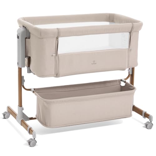 3 in 1 Baby Bassinet, Rocking Bassinet, Bedside Bassinet, 6-Height Adjustable, Bassinet Bedside Sleeper, Bedside Bassient for Baby with Comfy Mattress, Breathable Mesh, Large Storage Basket
