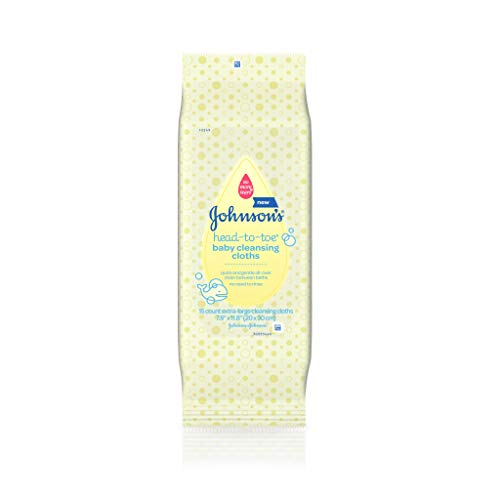 Johnson's Head-to-Toe Gentle Baby Cleansing Cloths, Hypoallergenic, Free of Alcohol, Dyes, and Soap, 15 ct ( Pack of 2)