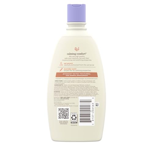 Aveeno Baby Nighttime Calming Comfort Bath, Body & Hair Wash with Relaxing Lavender & Vanilla Scents & Oat Extract, Tear-Free Formula, No added parabens, & Soap-Free, 12 fl. oz