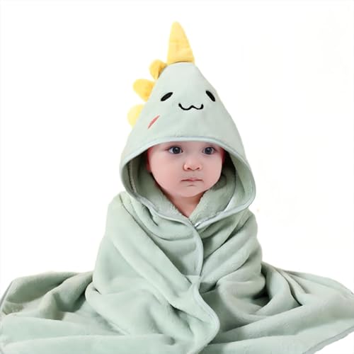 Gucilulu Hooded Baby Towel - Premium Soft Bath Towel for Baby, Newborn,Infant - Ultra Absorbent,Natural Baby Stuff Towel, Soft Coral Velvet Coral Fleece Bath Towel for Boys and Girls (Happy Dinosaur)