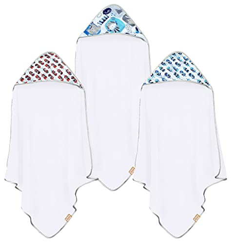 CORAL DOCK 3 Pack Baby Hooded Bath Towel Sets, Ultra Absorbent Baby Essentials Item for Newborn Boy Girl, Baby Bath Shower Towel Gifts for Infant and Toddler - Neutral Feather Jungle
