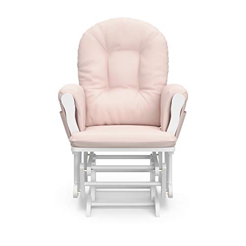 Storkcraft Premium Hoop Glider & Ottoman (White/Pink) — GREENGUARD Gold Certified Nursery Glider, Solid Wood Craftsmanship, Smooth-Gliding Nursery Chair and Ottoman, Award-Winning